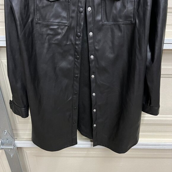 Kit & Sky Faux-Leather Shacket Mini Dress Large in Black - Picture 5 of 11